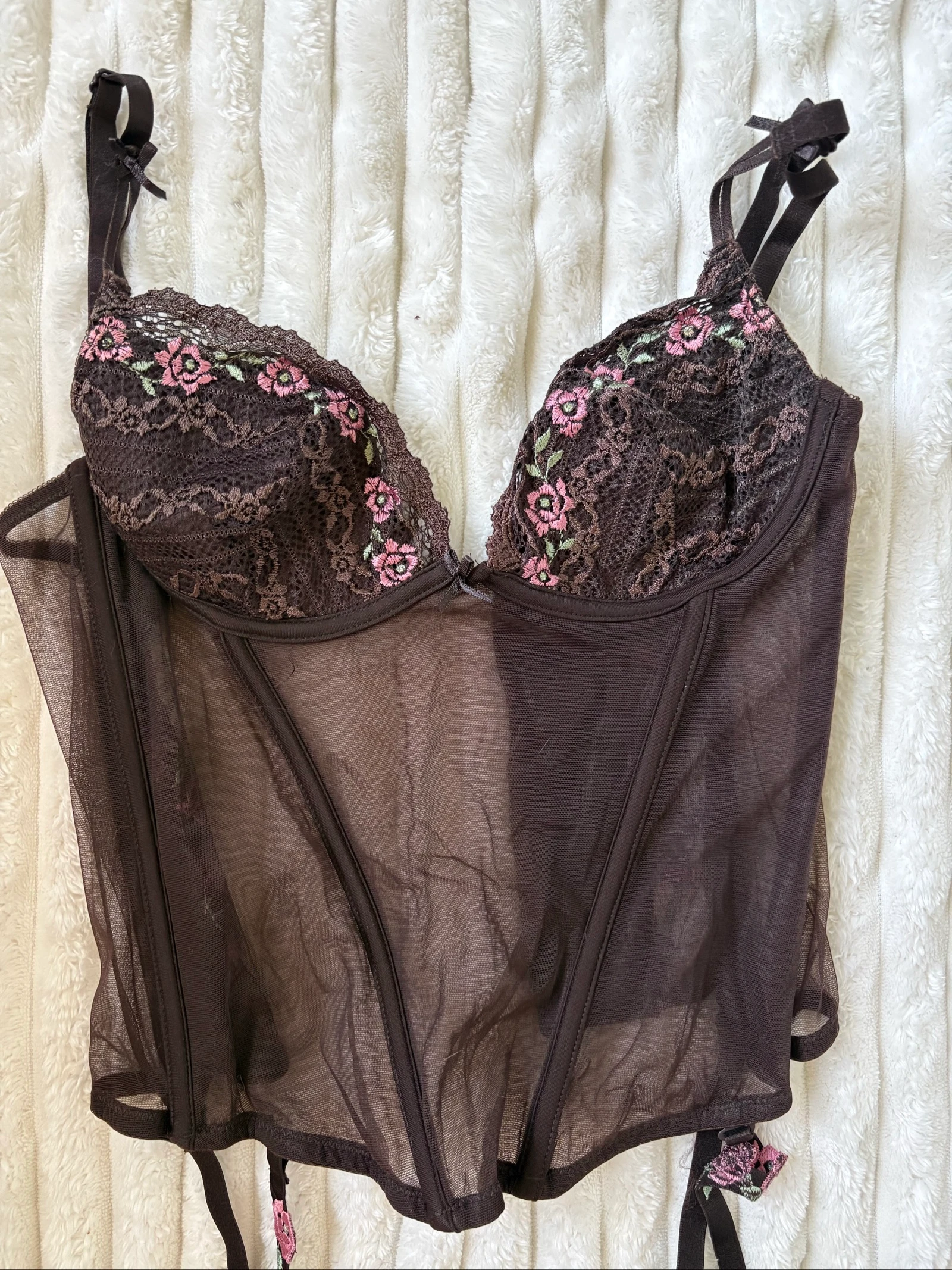 Bustier guêpière con portejarretes para mujer, estilo vintage con bordado de flores – photo 3
